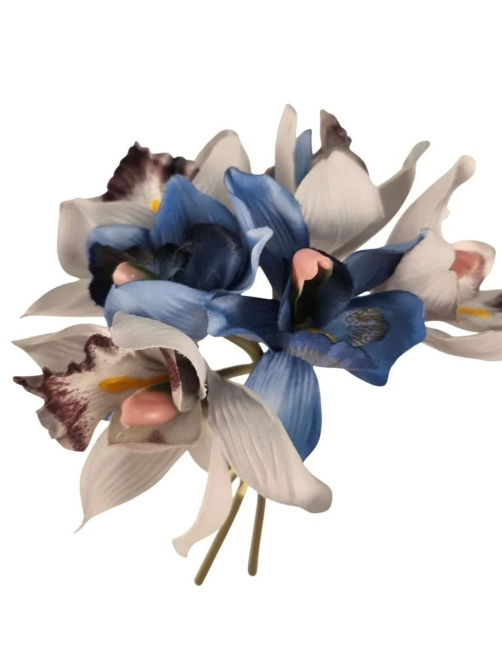 Blue Gray Cymbidium Orchid Flowers 7 Stem Faux Floral Bundle 9 Inch